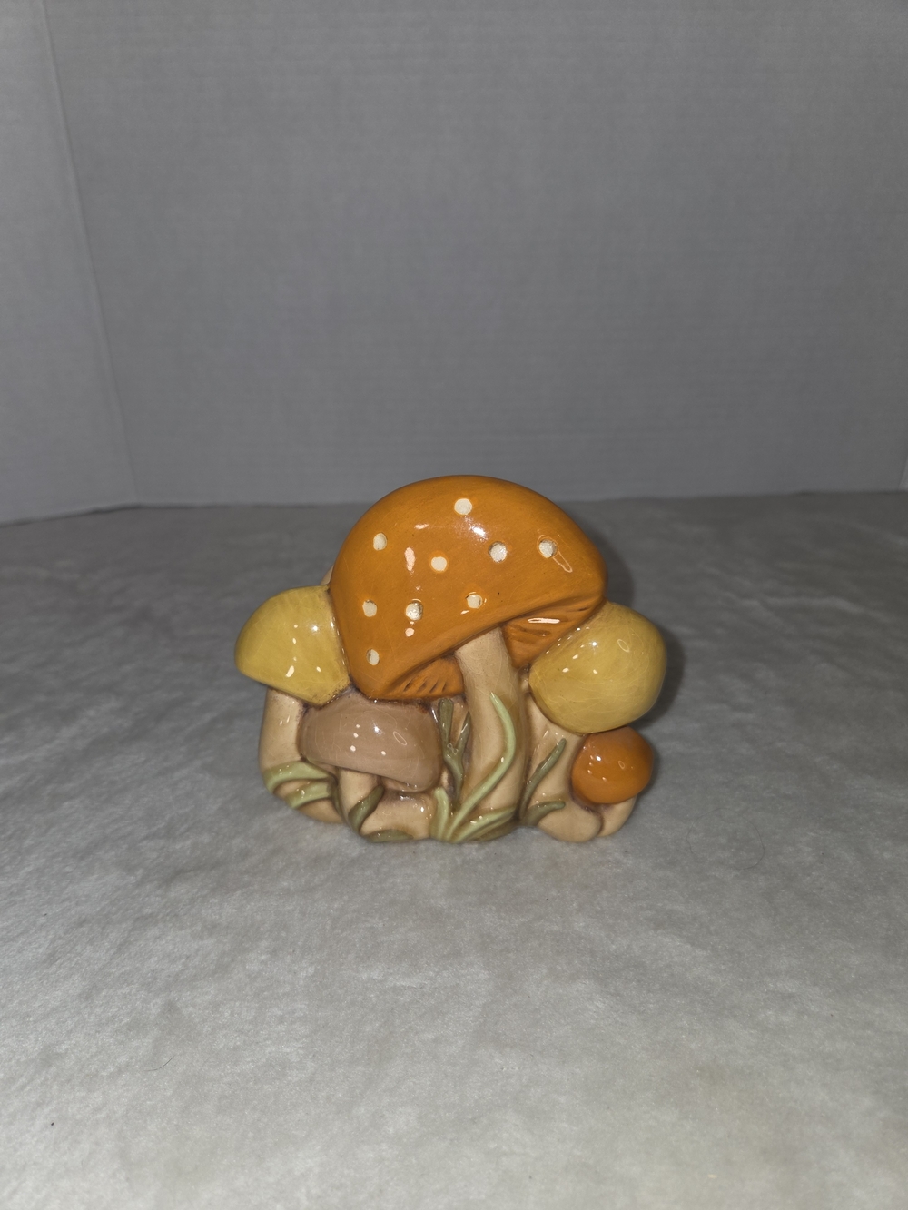 Hand-Painted Orange and Yellow Ceramic Mushroom Sculpture
